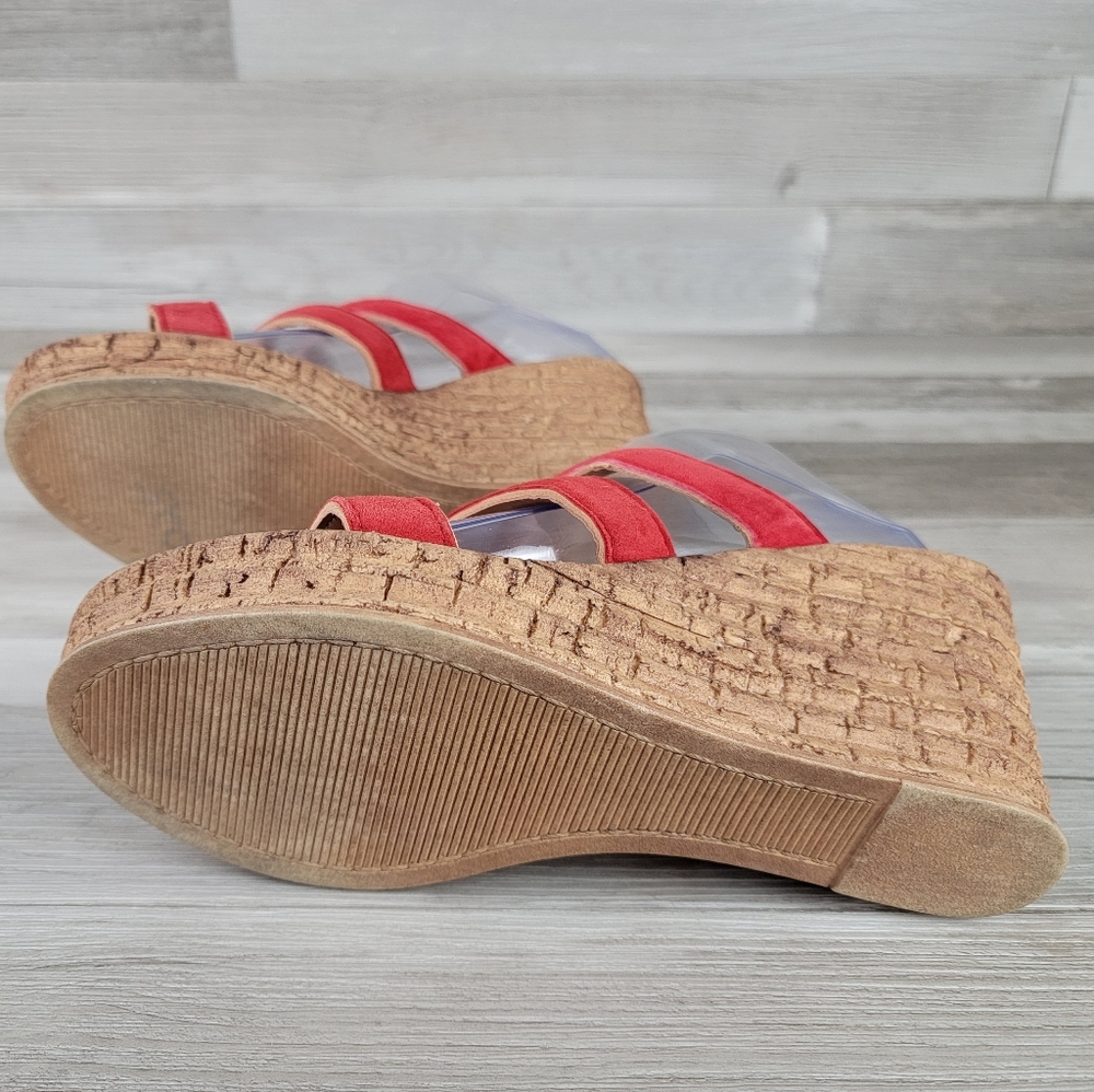 Mariella Red Suede Cork Wedge Sandals Women's Size 8 - Picture 9 of 16